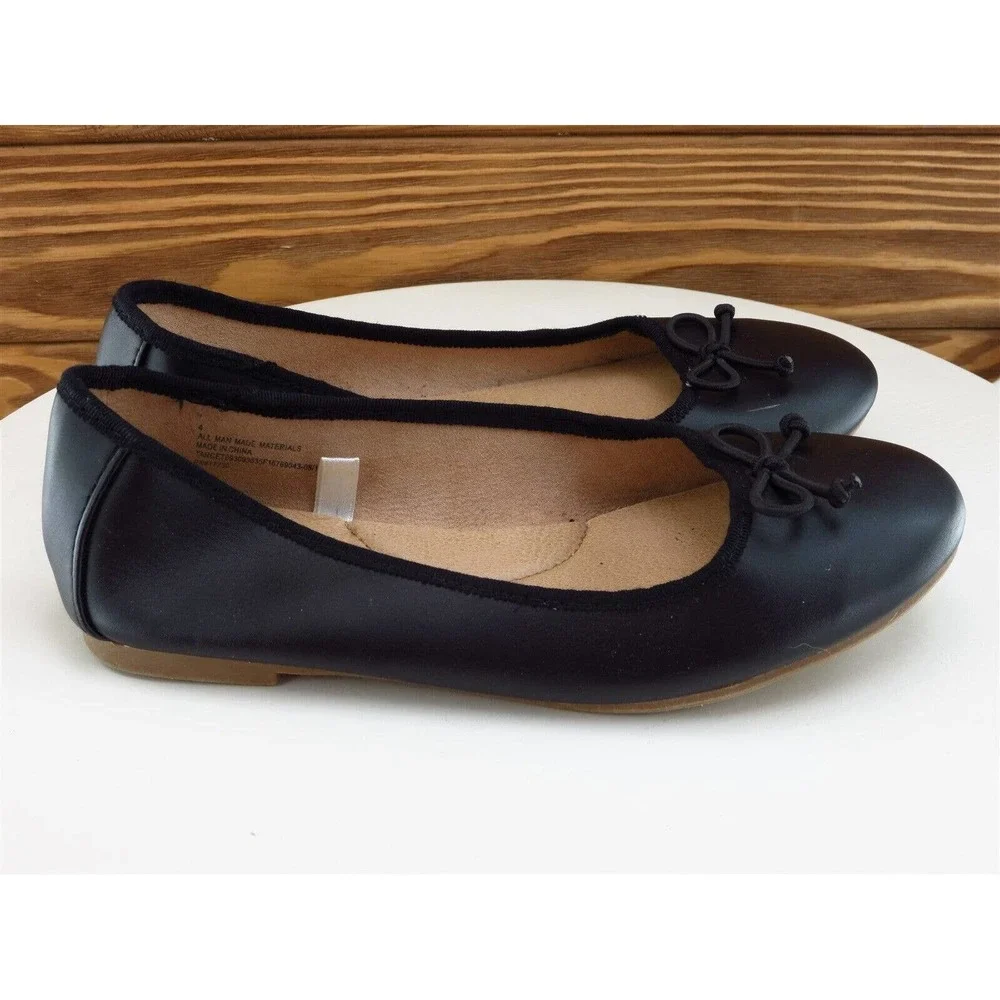 Cat & Jack Sz 4 Shoes Girls Youth Ballet Black Synthetic Slip‎ On